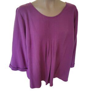 SOFT SURROUNDINGS NEW Womens Pink Pleated Blouse‎ 3/4 Sleeves Plus size 1X
